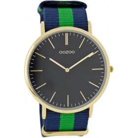 OOZOO Vintage 44mm Goldplated Blue Green Nato strap C6923